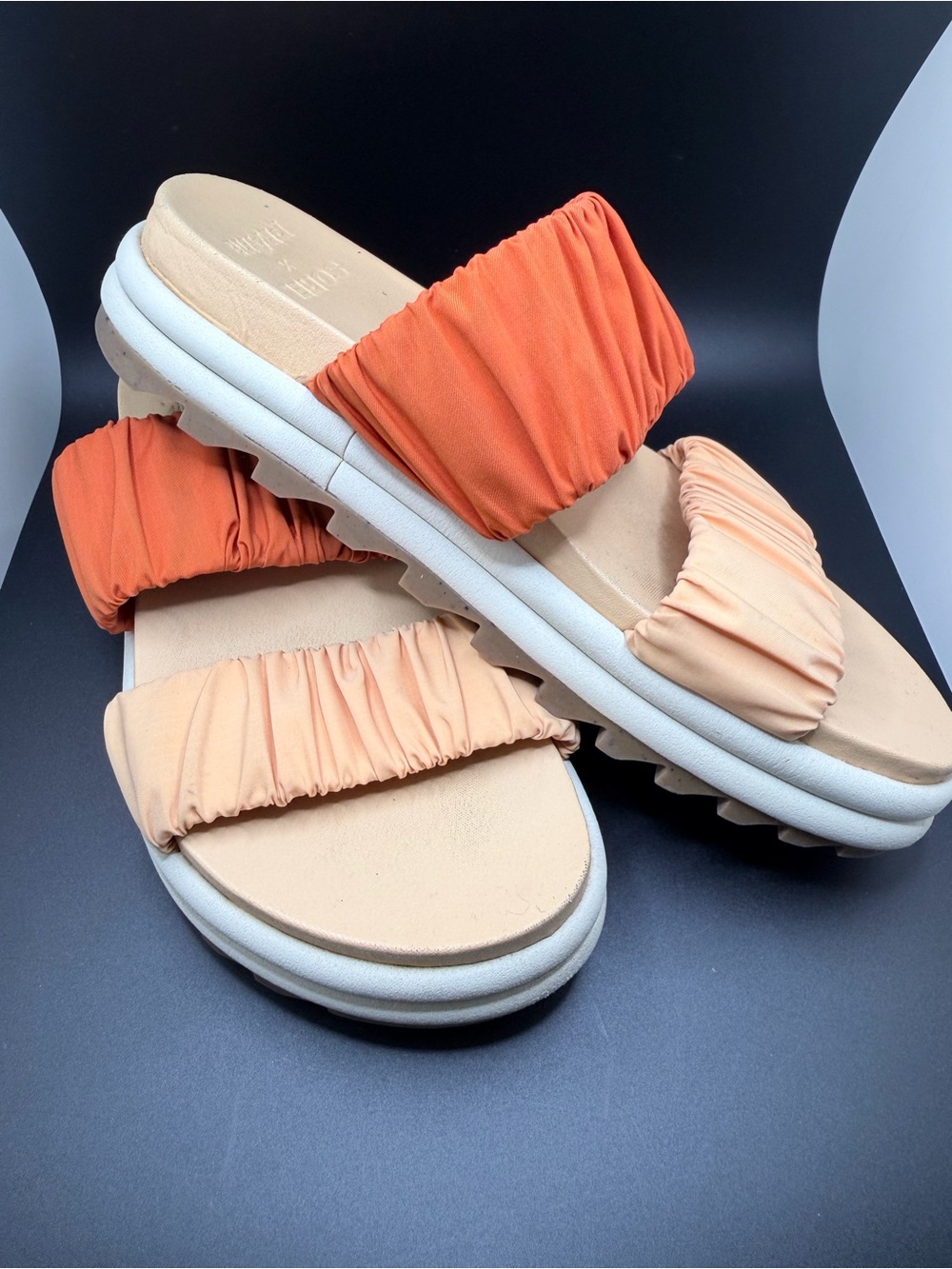 Sorel Ruched Two-Band Slide Sandals in Orange and Peach - Picture 10 of 10